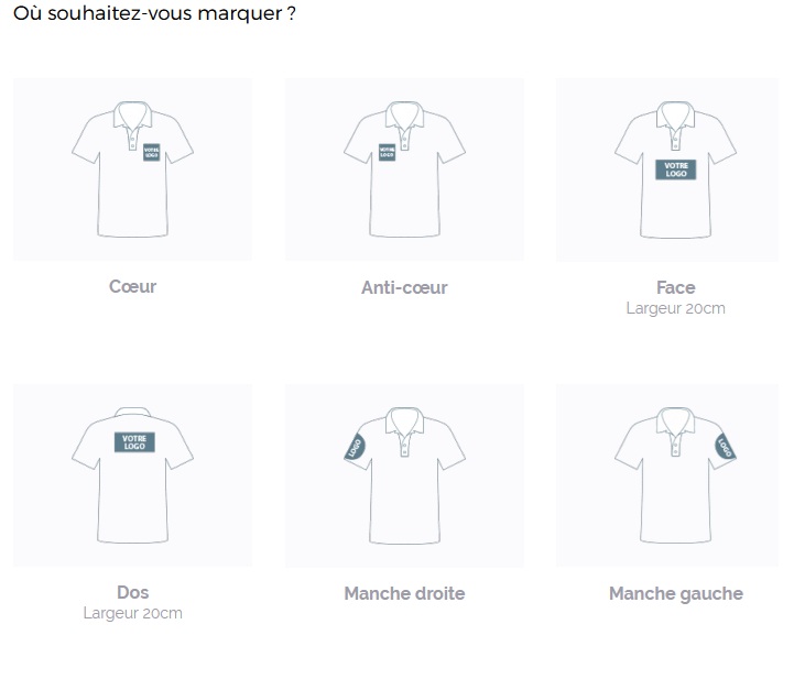 Emplacement de marquage disponible pour polo et veste
